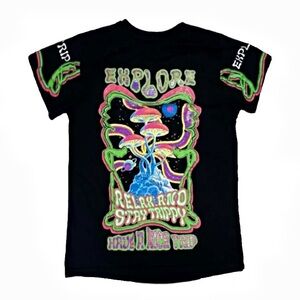 Psychedelic Black Tee Shirt w/ Multi-Coloured Shrööm Graphic by Weekend Warrior